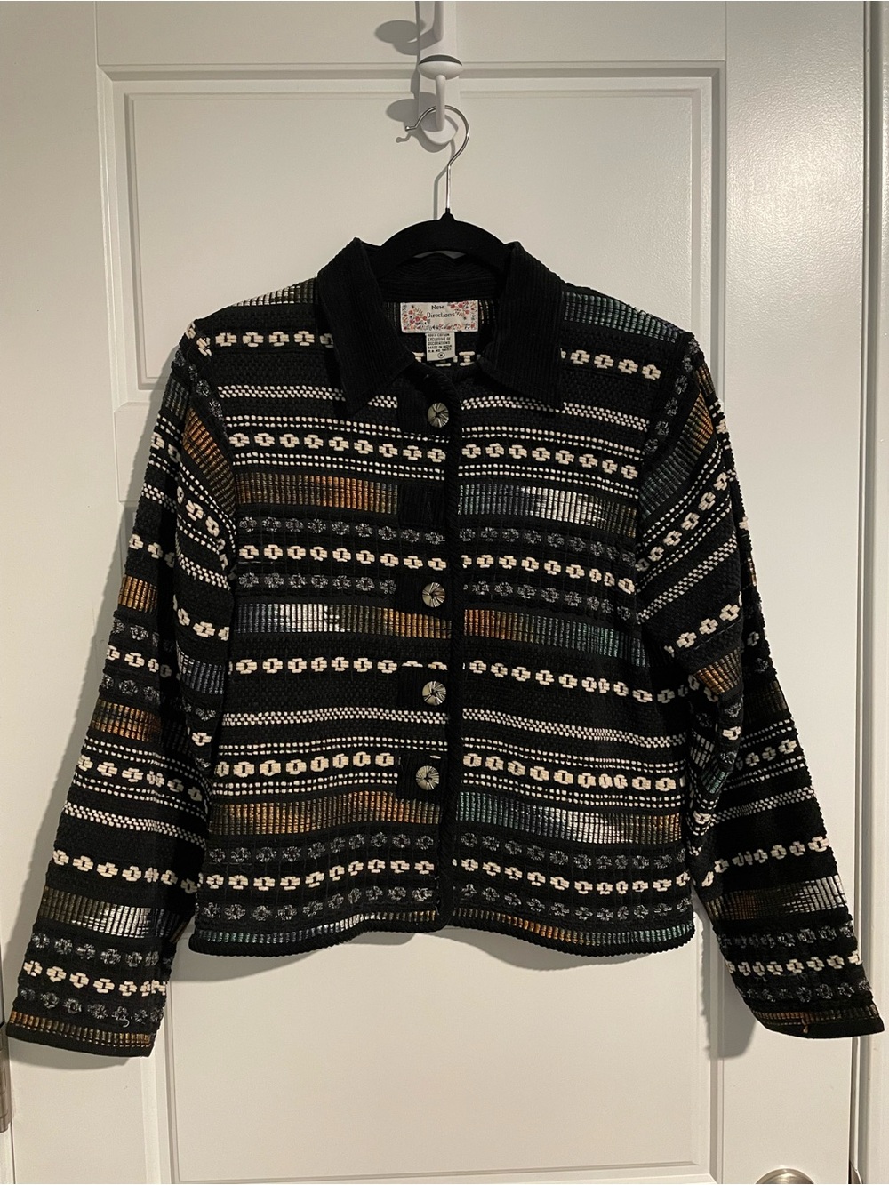 New Directions Geometric Cotton Jacket in Black & Multicolor, Like New